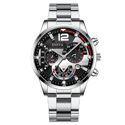 2pcs Men's New Popular Steel Strip Fashion Business Three Eye Quartz Watch Bracelet Set Valentine's Day Gifts - 𝓢𝓱𝓸𝓹𝓵𝓮𝓬𝔂