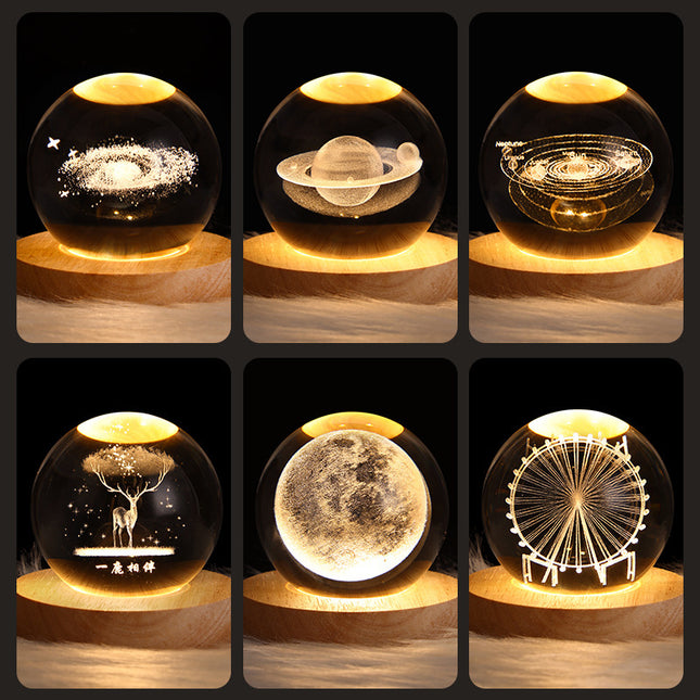 LED Night Light Galaxy Crystal Ball Table Lamp 3D Planet Moon Lamp Bedroom Home Decor For Kids Party Children Birthday Gifts - 𝓢𝓱𝓸𝓹𝓵𝓮𝓬𝔂