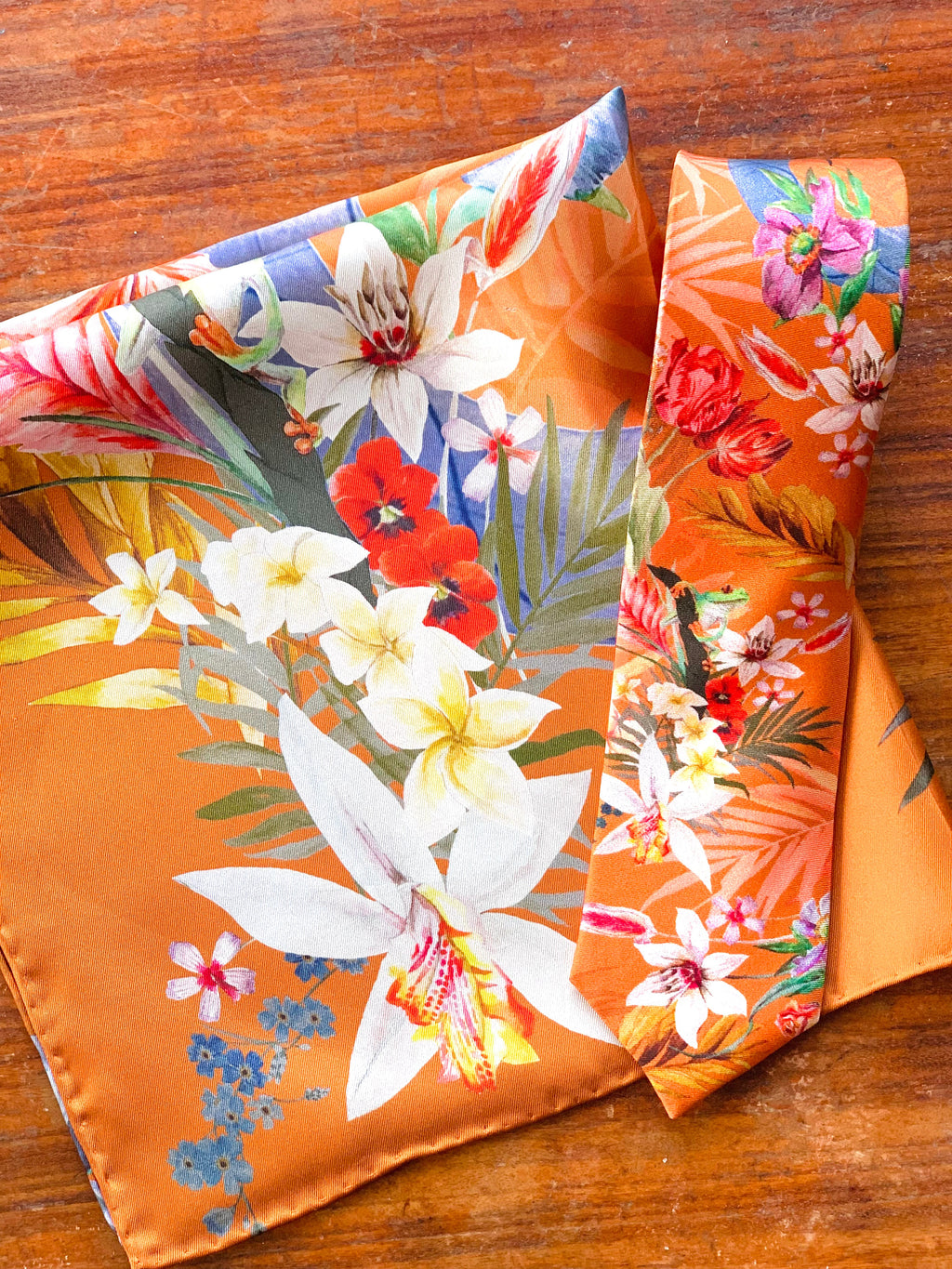 Rust Luxury Silk Pocket Square and tie in Gift set in box, 'Eden' design formal wear for weddings or groomsmen gift
