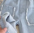 Lightweight Washed Denim Trousers with Frayed Pocket Detail