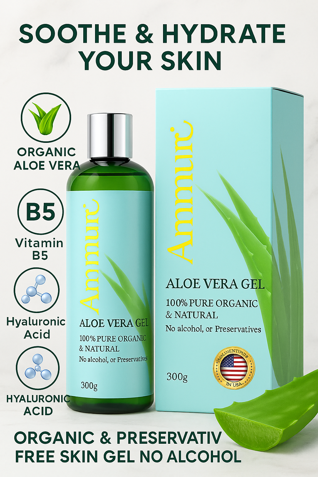 Aloe Vera Gel 300g Bottle – 5 Pack | Ammuri
