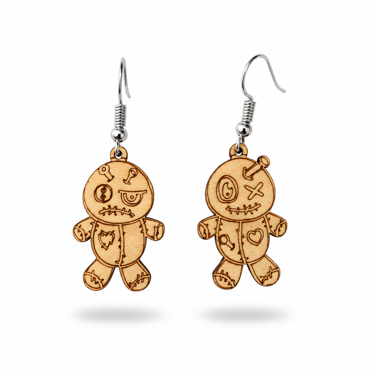 Voodoo Doll Wooden Halloween Earrings | Laser Cut