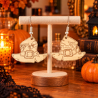 Witch Hat Wooden Halloween Earrings | Spider & Bat