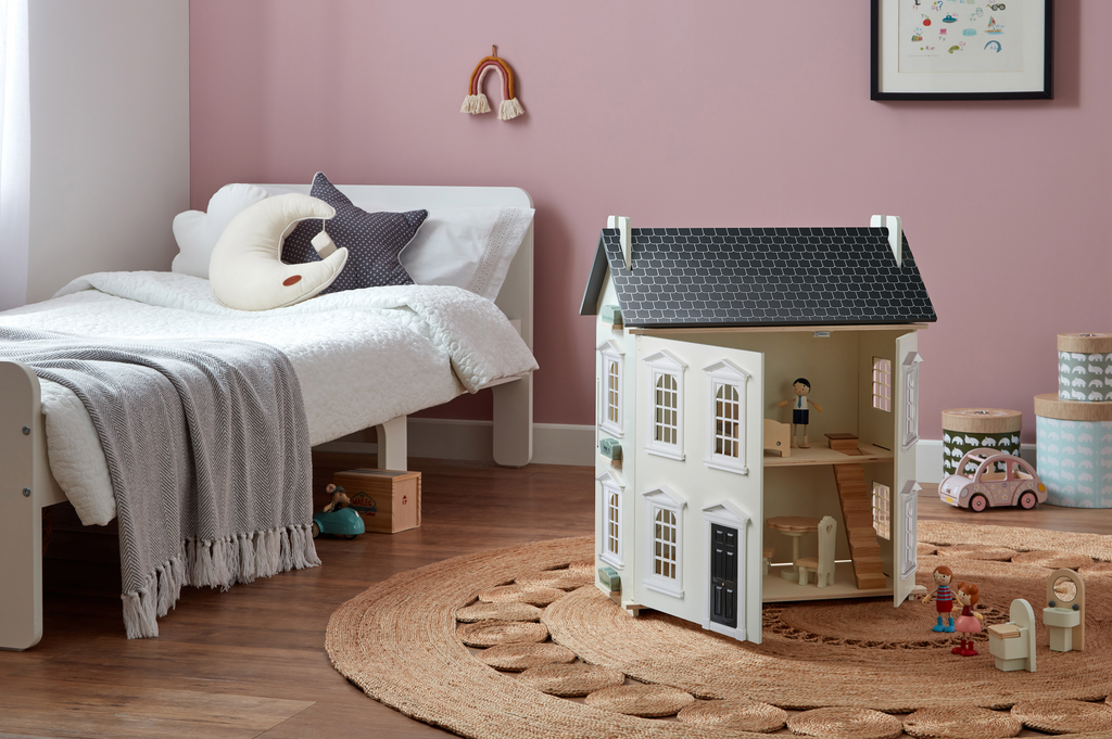 Noble Wooden Dollhouse with 11-Piece Furniture Set
