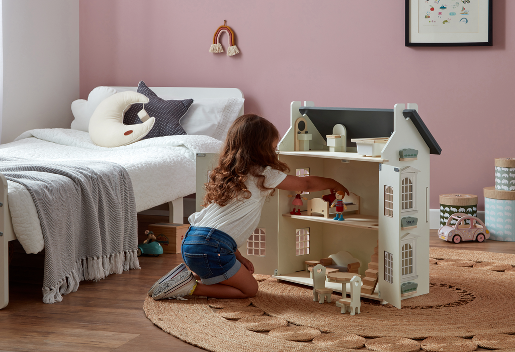 Noble Wooden Dollhouse with 11-Piece Furniture Set