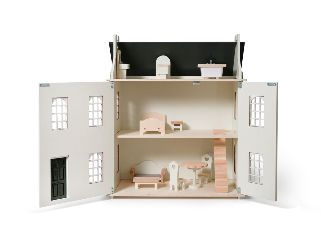 Noble Wooden Dollhouse with 11-Piece Furniture Set