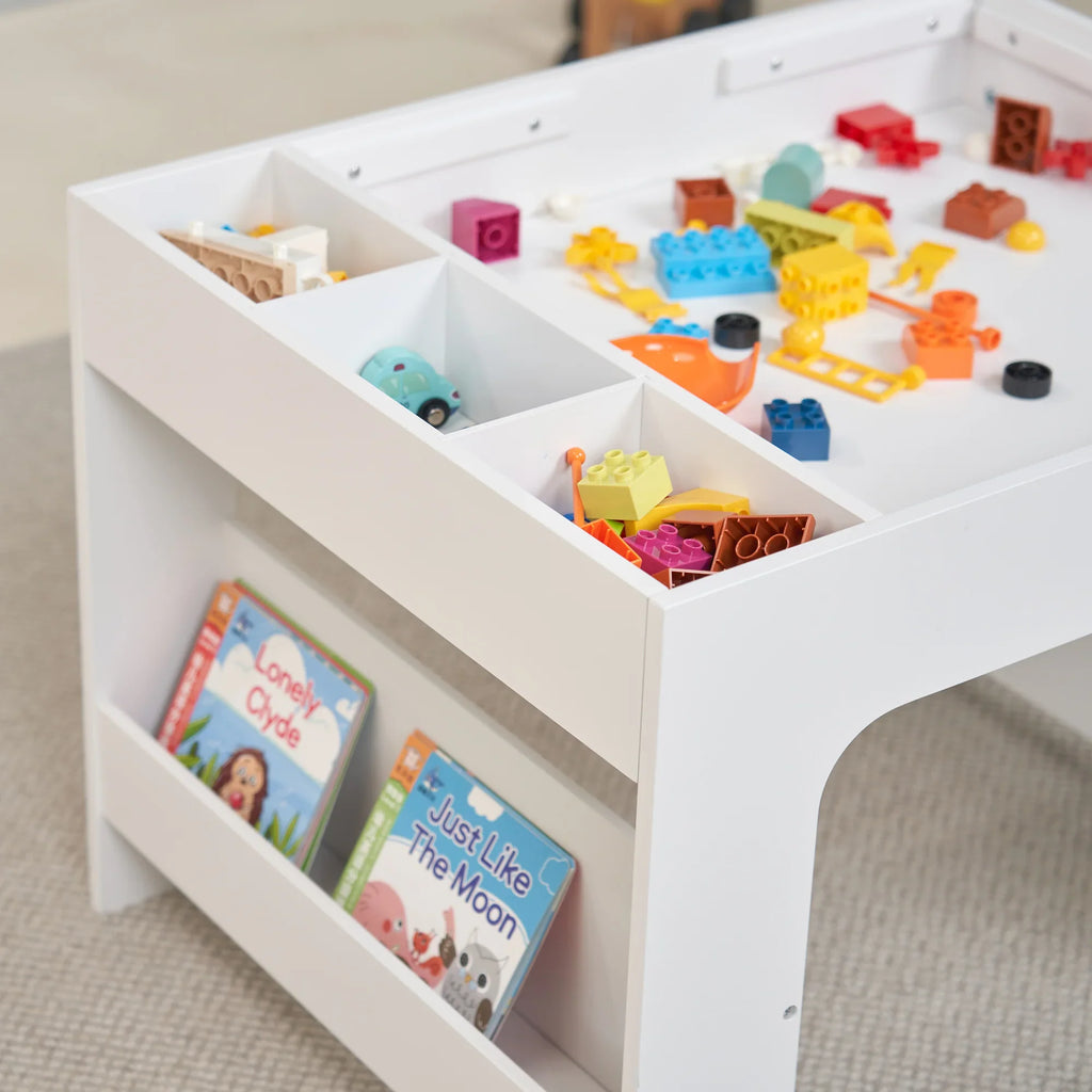 Kids Wooden Activity Table with Storage, Baseplate and Blackboard
